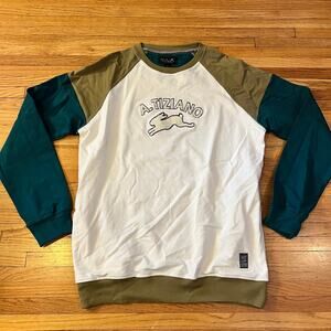 A. Tiziano Sweatshirt Mens XL Logo White Green Crew Neck Color Blocked